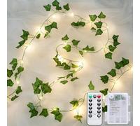 JMEXSUSS Vigne de lierre avec lumières à piles, 100 LED de lierre avec télécommande, lumières en forme de feuilles pour chambre, cheminée, décoration murale (blanc chaud)