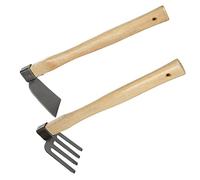 JMIATRY Binette avec manche en bois et râteau à manche en bois, outil de désherbage de jardin, houe et râteau pour planter le sol, lisser et desserrer