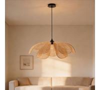 JMrider Vintage E27 Tissage Main Boho Rotin Wabi Sabi Suspension Hauteur Réglable Lampe Suspendue Lustre Pour Îlot Cuisine Salle À Manger Salon Chambre Bar Décoration Naturelle