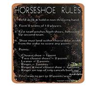 JMVLVLOA Retro Farmhouse Wall-Art Vintage Rustic Metal Tin Sign Luck Horseshoe Rules for Home Bar Decor 8 X 12 in