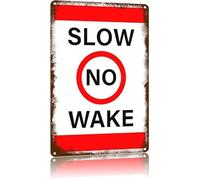 JMVLVLOA Vintage Marine Sign Slow No Wake Aluminum Boating Rule for Dock House or Marina 8 X 12 in