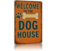 JMVLVLOA Welcome To The Dog House Humorous Aluminum Sign Vintage Style with Bone and Paw Design 8 X 12 in