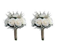 Jnchdghwa 2X Bouquets de Mariée pour Mariage, Bouquet de Fleurs de Rose Artificielle Mariée Demoiselle d'honneur Tenant Une Fleur