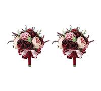 Jnchdghwa 2X Bourgogne Poussiéreux Rose Rose Bouquet - Champagne Blush Blooming Pivoine