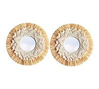 Jnchdghwa 2X Nordic Straw Woven Hotel Bed et Breakfast Mur Boho Décor Miroir Tissé à la Main Décoration Murale Macramé Miroir Décoratif
