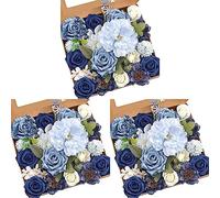 Jnchdghwa 3X Fleurs Artificielles Fausses Fleurs de Pivoine Bleu Poussiéreux Combo pour Bricolage Mariage Bouquets de Mariée Centres de Table Décorations pour