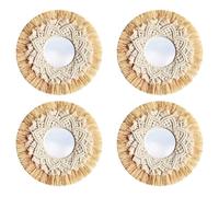 Jnchdghwa 4X Nordic Straw Woven Hotel Bed et Breakfast Mur Boho Décor Miroir Tissé à la Main Décoration Murale Macramé Miroir Décoratif