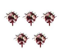 Jnchdghwa 5X Bourgogne Poussiéreux Rose Rose Bouquet - Champagne Blush Blooming Pivoine avec Eucalyptus Réel Parfaites Fleurs de Mariage Nuptiale
