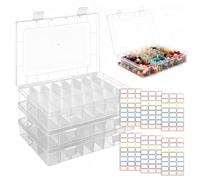 JNEYVIC Lot de 3 Boîte de Rangement Plastique avec 24 Compartiments Boîtes de Tri pour Petits Objets Boîtes d'Assortiment Réglable en Plastique avec étiquette Autocollante pour Boucles d'Oreilles