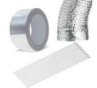 JNEYVIC Ruban Adhésif Aluminium Armé Fibre de Verre 50 Mm × 50 M, Ruban Adhésif Aluminium Armé Fibre de Verre Livré avec 20 Colliers de Serrage, Ruban Aluminium