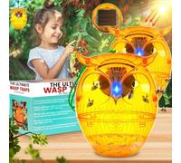 JNKNT Lot de 2 pièges à guêpes solaires non toxiques réutilisables - Orange | Attrape-abeilles d'extérieur en forme de hibou avec lumière LED solaire, frelons et vestes jaunes Idéal pour les jardins et