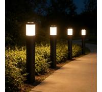 JNR Acier Inoxydable Lampadaire Exterieur, IP65 étanche, Noir 4 Pack | Lampe Exterieur sur Pied avec Spike Ground, Hauteur 500 mm avec 5W GU10 3000K LED Ampoule, Luminaire Exterieur sur Pied