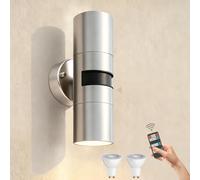 JNR Lampe Exterieur Detecteur de Mouvement Réglable, Argent | Acier Inoxydable Applique Murale avec Télécommande, 230V Étanche IP54 Luminaire Exterieur avec 2*5W GU10 3000K LED Ampoule