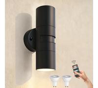 JNR Lampe Exterieur Detecteur de Mouvement Réglable, Noir | Acier Inoxydable Applique Murale avec Télécommande, 230V Étanche IP54 Luminaire Exterieur avec 2*5W GU10 3000K LED Ampoule