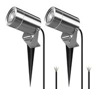 JNR Spot LED Extérieur, Étanche IP65 Spot Exterieur GU10, Argent 2 Pack | Acier Inoxydable Spot avec 2 m Câble, GU10 5W 3000K Ampoule, Lampe avec Spike Ground, pour Jardin Chemin Arbustes Pelouse