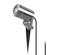 JNR Spot LED Extérieur, Étanche IP65 Spot Exterieur GU10, Argent | Acier Inoxydable Spot avec 2 m Câble, GU10 5W 3000K Ampoule, Lampe avec Spike Ground, pour Jardin Chemin Arbustes Pelouse