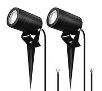 JNR Spot LED Extérieur, Étanche IP65 Spot Exterieur GU10, Noir 2 Pack | Acier Inoxydable Spot avec 2 m Câble, GU10 5W 3000K Ampoule, Lampe avec Spike Ground, pour Jardin Chemin Arbustes Pelouse