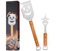 JNUYISW 7 en 1 Ensemble d'outils de Barbecue, 2 Pièces Ustensiles Barbecue en Acier Inoxydable avec Manche en Bois Spatule Barbecue Fourchette Décapsuleur Outil Multifonction Meilleurs pour Hommes