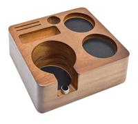 JNUYISW Café Tamper Station 58mm, Station de Tassage pour Espresso en Bois de Noyer Hauteur Réglable Tamperstation de Tassage Café avec Coussin en Silicone pour Machines à Café Barista Accessoires