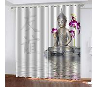 JNWVU 2 Pièce Rideau Occultant Thermique À Œillets Statue De Bouddha 264X250Cm À Oeillet Voilages Intérieurs De Salon Chambre Moderne Chambre Bébé Adulte Élégant Décoration Polyester