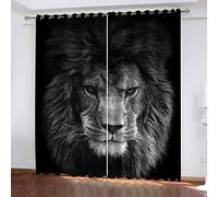JNWVU Rideau Salon Occultant - Isolant Thermique Rideaux À Oeillets Solid Lourd Décoration De Fenêtre pour Salon Chambre, Lion Animal Noir Et Blanc 200X180Cm LxH, Décoration De La Chambre