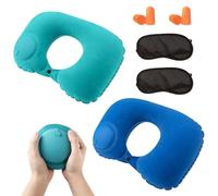 JNYUTEEN 2 Pièces Coussin de Nuque Gonflable pour Avion, Coussin de Voyage Portable avec Masque de Nuit Bouchons d’Oreilles, Travel Pillow Oreiller Cervical pour Avion Voiture Bureau
