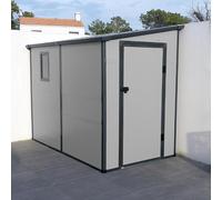 Jôbu Abri de Jardin Adossé en Résine 3,55m² | Gris Clair avec Fenêtre et Aération | Kit de Fondation Inclus | Structure Acier Galvanisé