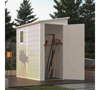 Jôbu Abri de Jardin Adossé en Résine Beige 2,09m² | Rangement Extérieur avec Fenêtre et Aération | Kit de Fondation Inclus | Structure Acier Galvanisé