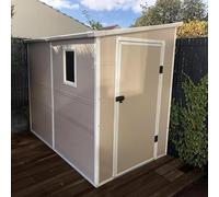 Jôbu Abri de Jardin Adossé en Résine Beige 3,55m² | Rangement Extérieur avec Kit de Fondation | Porte Verrouillable, Fenêtre, Aération, Structure Acier Galvanisé