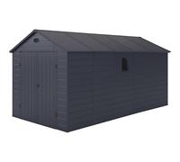 Jôbu Abri de Jardin en Résine Anthracite 11m² | Structure Acier Galvanisé | Toiture Double Pente avec Kit de Fondation | Double Porte Verrouillable | Résistant aux Intempéries | 239x184cm
