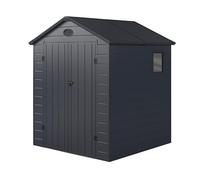 Jôbu Abri de Jardin en Résine Anthracite 3,65m² | Double Porte Verrouillable, Fenêtre, Ventilation | Kit de Fondation Inclus | Structure Acier Galvanisé, Parois 12mm