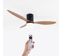 Jocca - Ventilateur plafond avec lumière LED réglable | Ventilateur noir en bois naturel | Télécommande | 3 pales 64 cm| 6 vitesses | 40 W | Minuteur | Diamètre 132 cm | Fonction été et hiver