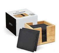 joeji's Dessous de Verre Ardoise x10 avec Support Bambou - Pierre Naturelle | sous-verre ardoise naturelle, set dessous de verre pierre, protège table bière café, support bambou