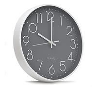 joeji's Horloge Murale Silencieuse 30cm - Quartz Sans Tic-Tac Gris Moderne | pendule salon décorative, réveil chambre analogique, montre cuisine bureau rond, cadran design contemporain