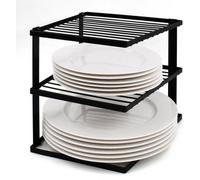 joeji's Kit de cuisine composé de 2 étagères à assiettes non branlantes pour le rangement des placards de cuisine, étagère à assiettes d'angle, organisateur de plateaux de placard 25 x 25 x 19 cm Noir