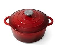 Joeji's Kitchen Cocotte en Fonte avec Couvercle 28 cm / 2,7 L - Induction Antiadhésif - Cocotte émaillée - Marmite en Fonte moule à pain Cuisson Pain Rond - Rouge