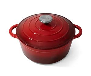 Joeji's Kitchen Cocotte en Fonte avec Couvercle 28 cm / 2,7 L - Induction Antiadhésif - Cocotte émaillée - Marmite en Fonte moule à pain Cuisson Pain Rond - Rouge