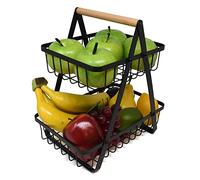 joeji's Kitchen Corbeille à fruits à 2 niveaux - Paniers en fil de fer - Panier de Rangement en Fil métallique Support de Fruits pour Pain collations, Noir