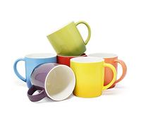 joeji's Kitchen Lot de 6 Mugs Café Colorés en Grès 350ml 9x9cm - Tasses à Café et Thé Empilables - Service de Tasses Colorées Résistantes