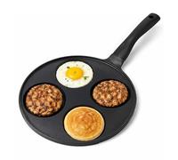 Joeji's Kitchen Poêle à Crêpe Pancakes Blinis - 4 Trous en Aluminium Antiadhésif - Poele a Crepe induction ou Gaz de 26,5 cm - Poêle à Frire pour Pancakes Crêpes blinis œufs - Noir