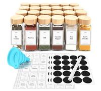 joeji's Kitchen Pots à Épices Set 24 pièces - Bocaux en Verre 120ml avec Couvercles en Bambou, Étiquettes & Tamis - Kit Complet pour un Rangement d'Épices Parfaitement Organisé
