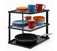 joeji's Kitchen Support à Assiettes Anti-basculement pour Placard de Cuisine, étagère d'angle 25 x 25 x 19 cm, Noir…