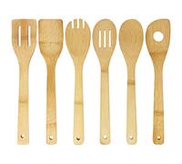 Joeji's Kitchen - Ustensiles de Cuisine en Bambou | Ensemble 6 Pièces en Bois : Cuillère, Spatule, Fourchette, Cuillère à Égoutter