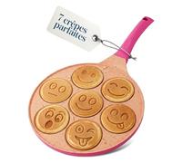 Poêle à crêpes Joejis avec 7 cavités en forme de smileys - 26,5 cm Antiadhésive Aluminium moulé léger - Induction - Amusante pour les enfants - Poêle à crêpes polyvalente Œuf au plat Rose