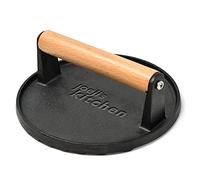 joeji's Presse à Burger Smash en Fonte - Base Rainurée, Manche Bois, BBQ | presse viande grill plancha, accessoire barbecue fonte, presse panini steak bacon, smash burger plaque chaude