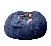 JOELEW Géant Fourrure Pouf Chaise pour Adultes Salon Meubles Grand Rond Doux Moelleux Fausse Fourrure Pouf Couverture Paresseux Canapé Lit Chaise,Blue,5 Pieds (135 × 65 Cm)