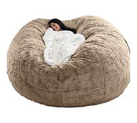 JOELEW Géant Fourrure Pouf Chaise pour Adultes Salon Meubles Grand Rond Doux Moelleux Fausse Fourrure Pouf Couverture Paresseux Canapé Lit Chaise,Beige,5 Pieds (135 × 65 Cm)