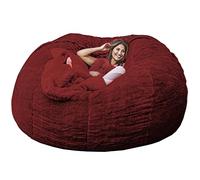 JOELEW Géant Fourrure Pouf Chaise pour Adultes Salon Meubles Grand Rond Doux Moelleux Fausse Fourrure Pouf Couverture Paresseux Canapé Lit Chaise,Vin Rouge,7 Pieds (180 × 90 Cm)