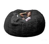 JOELEW Géant Fourrure Pouf Chaise pour Adultes Salon Meubles Grand Rond Doux Moelleux Fausse Fourrure Pouf Couverture Paresseux Canapé Lit Chaise,Le Noir,5 Pieds (135 × 65 Cm)