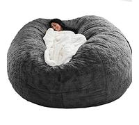 JOELEW Géant Fourrure Pouf Chaise pour Adultes Salon Meubles Grand Rond Doux Moelleux Fausse Fourrure Pouf Couverture Paresseux Canapé Lit Chaise,Gris Foncé,5 Pieds (135 × 65 Cm)